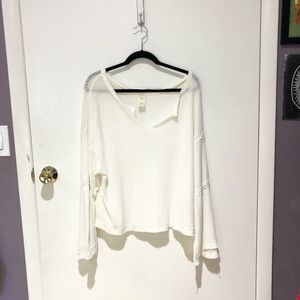 Long sleeve waffle white top